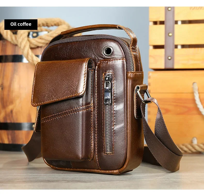 New Casual Men's Cow Leather Shoulder Bag Large Capacity Male Crossbody Bag For Men