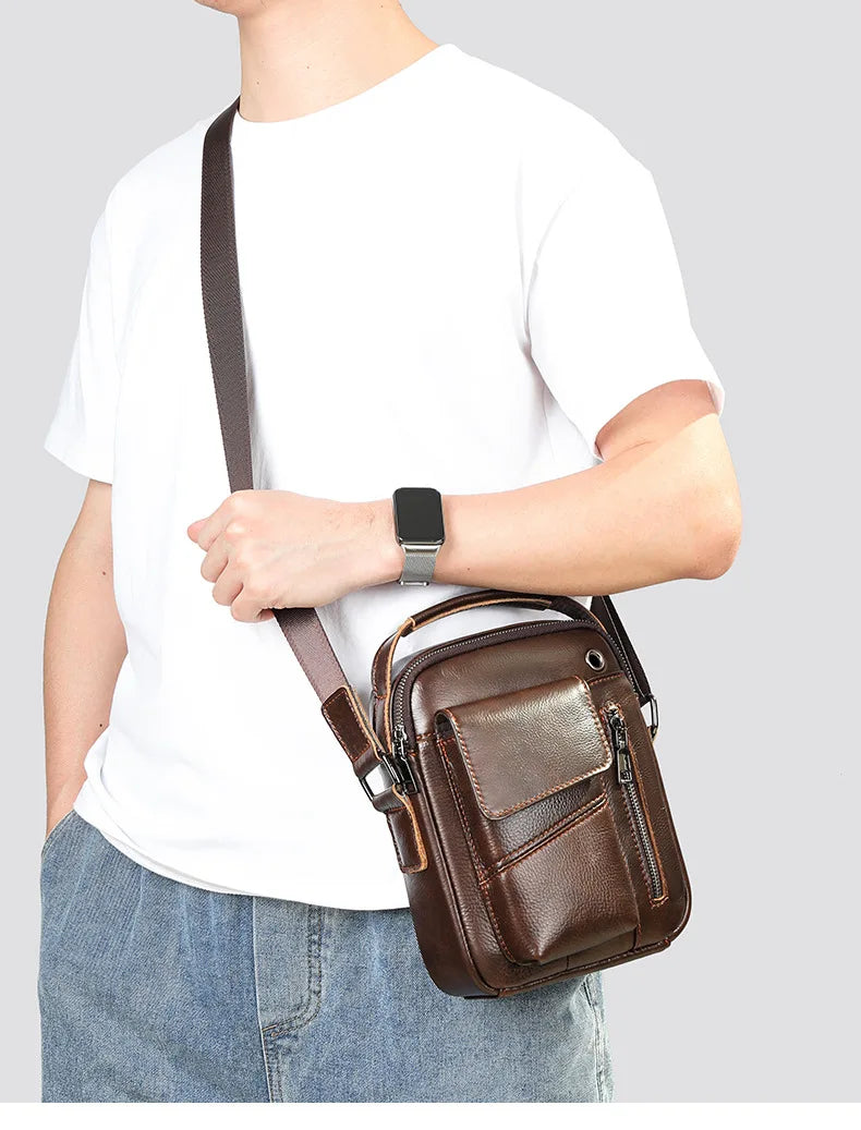 New Casual Men's Cow Leather Shoulder Bag Large Capacity Male Crossbody Bag For Men