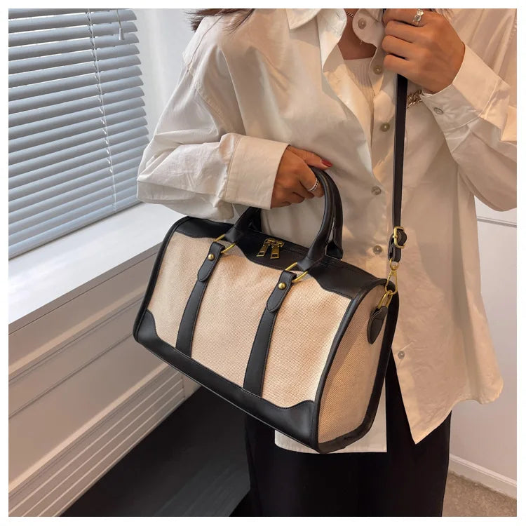 Women Travel Storage Handbag Vintage Fitness Luggage Bag Single Shoulder Crossbody Bag Large Nylon PU Leather Bag 2025 Handbags