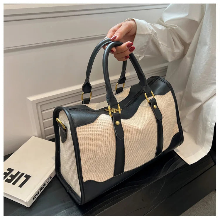 Women Travel Storage Handbag Vintage Fitness Luggage Bag Single Shoulder Crossbody Bag Large Nylon PU Leather Bag 2025 Handbags