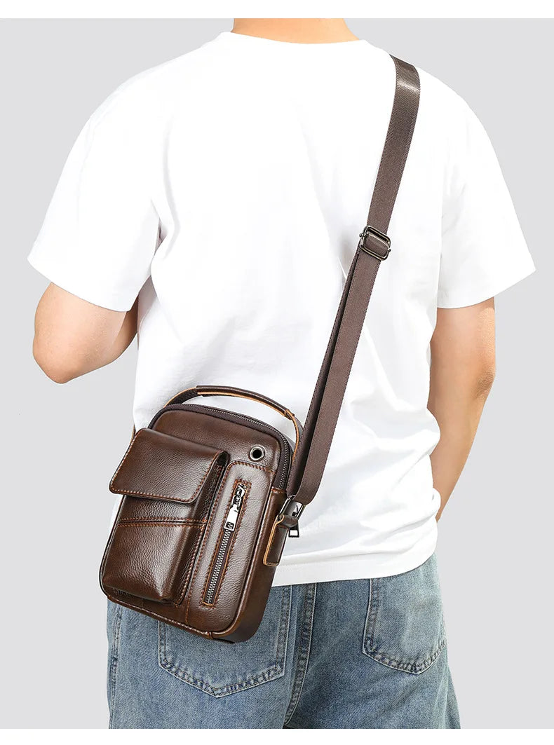New Casual Men's Cow Leather Shoulder Bag Large Capacity Male Crossbody Bag For Men
