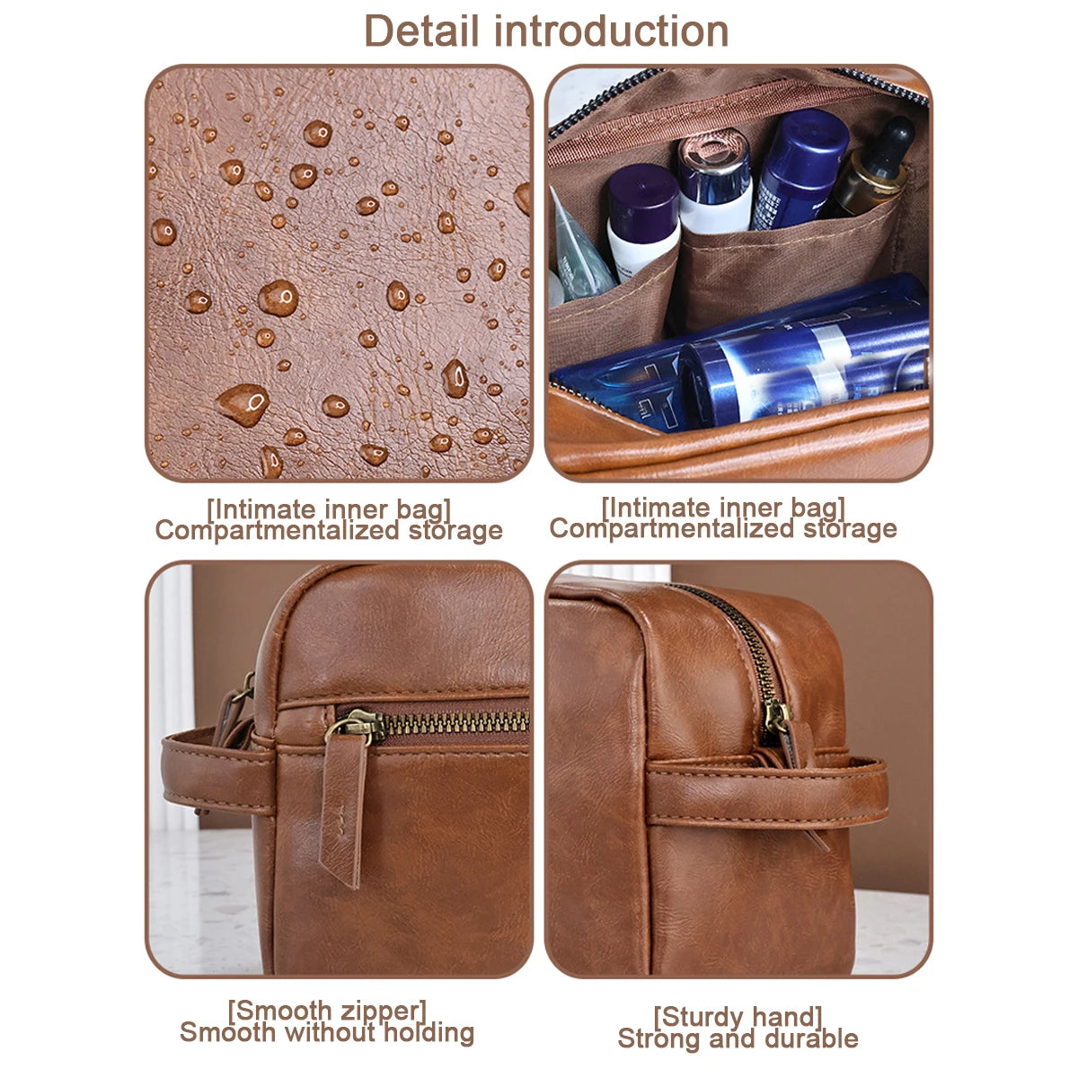 Men Vintage Luxury PU Leather Portable Toiletry Bag Travel Necessary Business Cases Male Hanging Double Layered Wash Bag