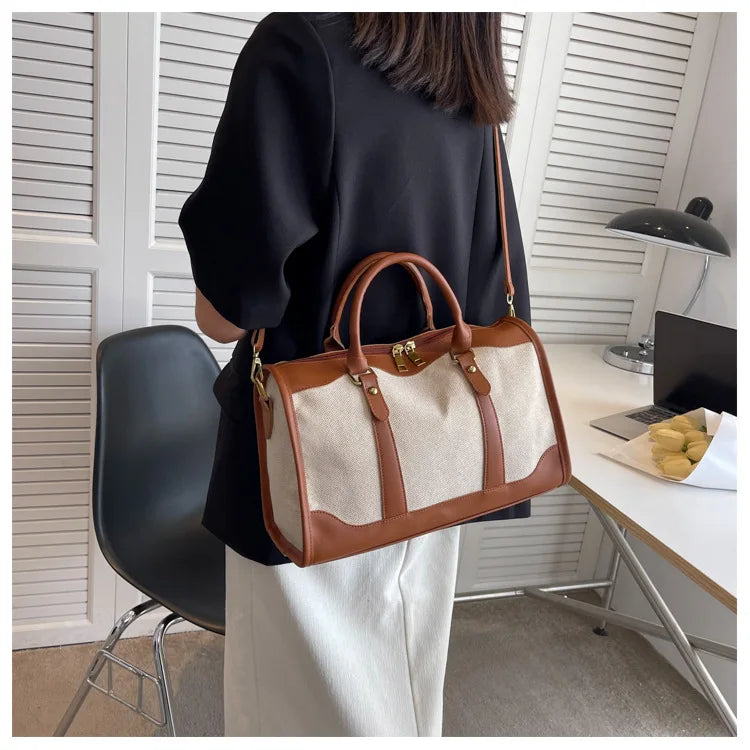 Women Travel Storage Handbag Vintage Fitness Luggage Bag Single Shoulder Crossbody Bag Large Nylon PU Leather Bag 2025 Handbags