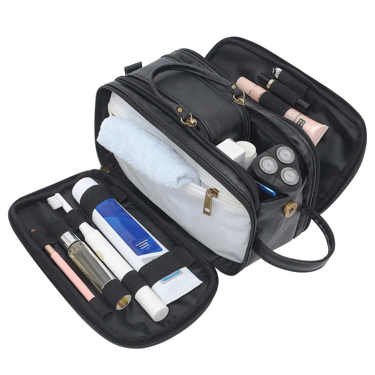 Toiletry Bag for Men, Large Travel Shaving Dopp Kit Water-resistant Bathroom Toiletries Organizer PU Leather Cosmetic Bags
