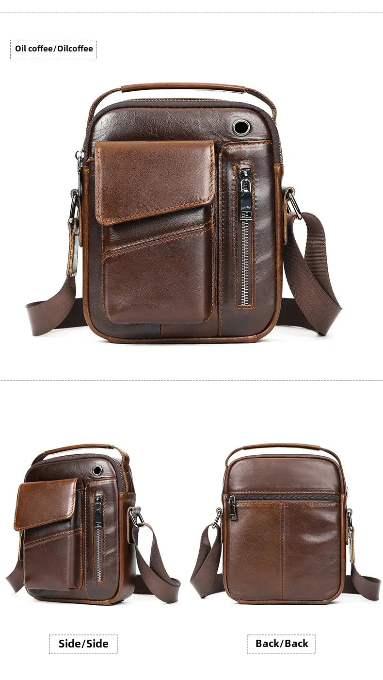 New Casual Men's Cow Leather Shoulder Bag Large Capacity Male Crossbody Bag For Men