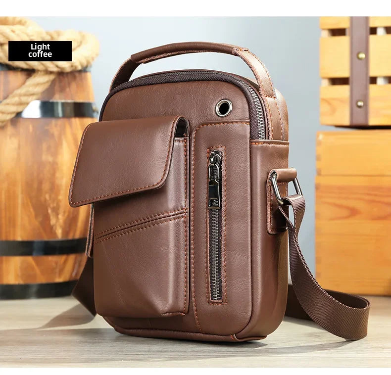 New Casual Men's Cow Leather Shoulder Bag Large Capacity Male Crossbody Bag For Men