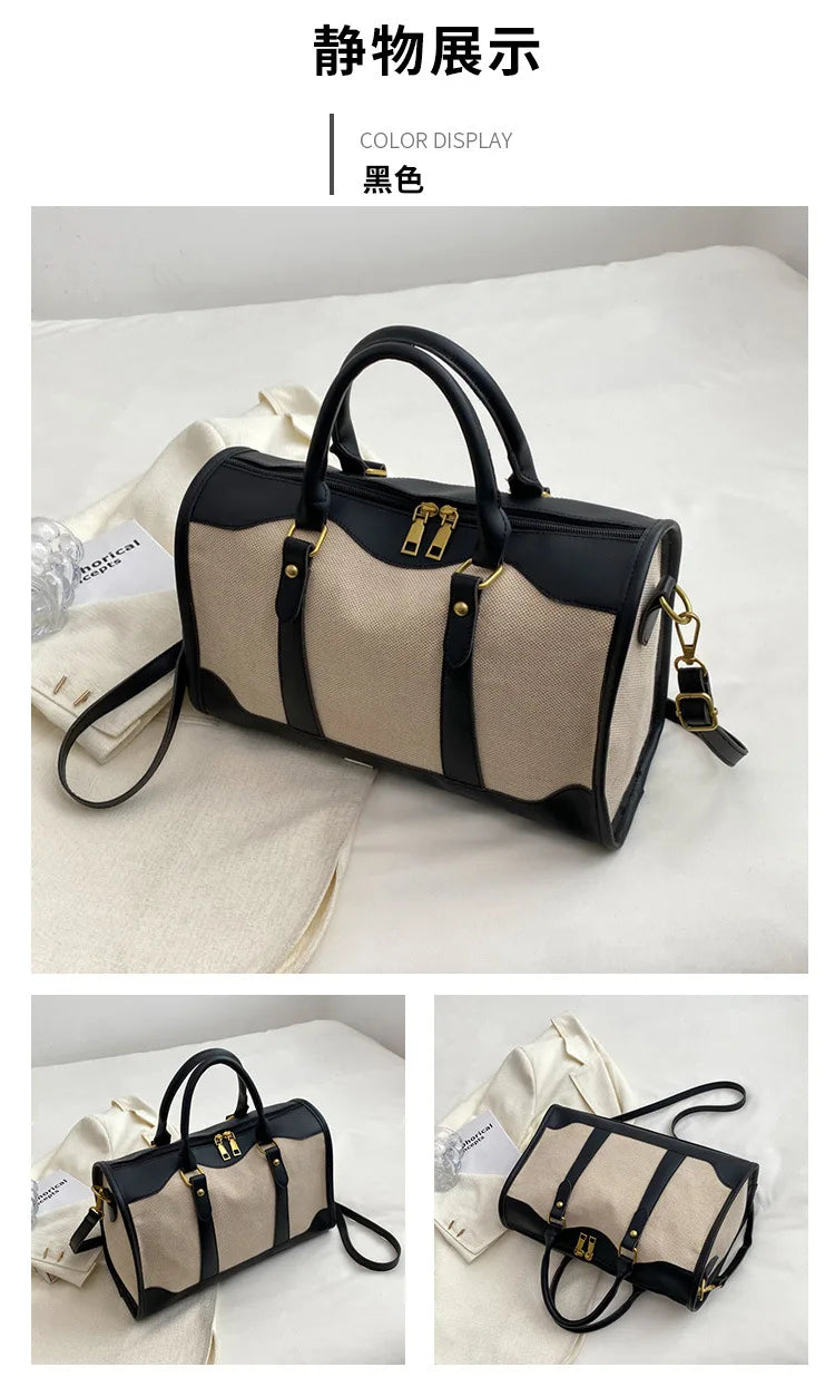 Women Travel Storage Handbag Vintage Fitness Luggage Bag Single Shoulder Crossbody Bag Large Nylon PU Leather Bag 2025 Handbags