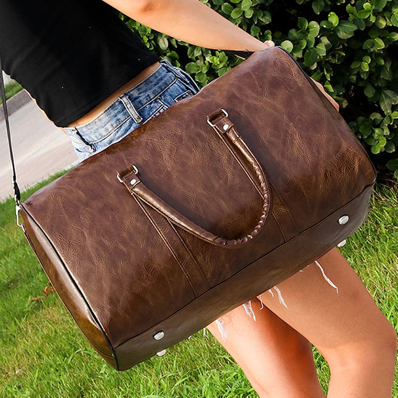 Leather Travel Bag Large Duffle Independent Big Fitness Bags Handbag Bag Luggage Shoulder Bag Black Men Fashion Zipper Pu