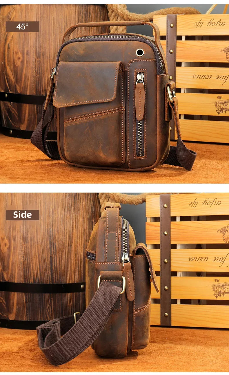 New Casual Men's Cow Leather Shoulder Bag Large Capacity Male Crossbody Bag For Men