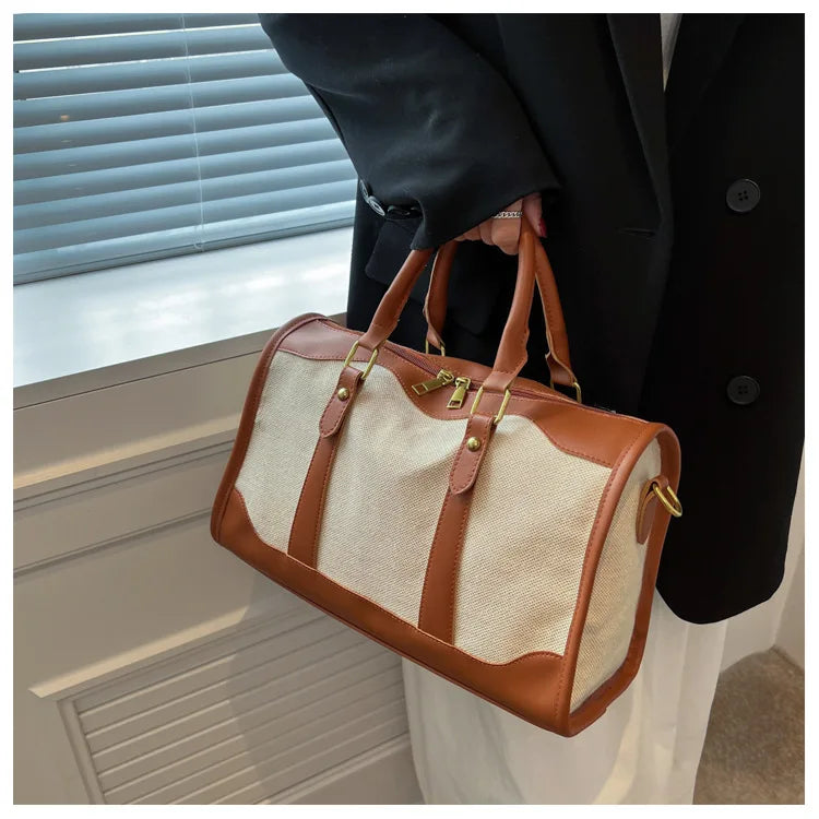 Women Travel Storage Handbag Vintage Fitness Luggage Bag Single Shoulder Crossbody Bag Large Nylon PU Leather Bag 2025 Handbags