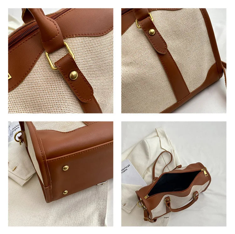 Women Travel Storage Handbag Vintage Fitness Luggage Bag Single Shoulder Crossbody Bag Large Nylon PU Leather Bag 2025 Handbags