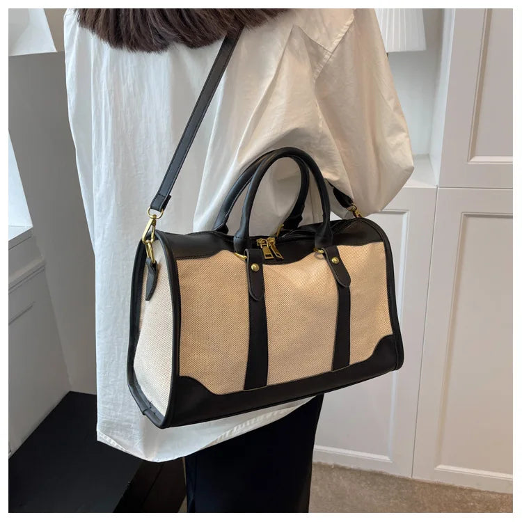 Women Travel Storage Handbag Vintage Fitness Luggage Bag Single Shoulder Crossbody Bag Large Nylon PU Leather Bag 2025 Handbags