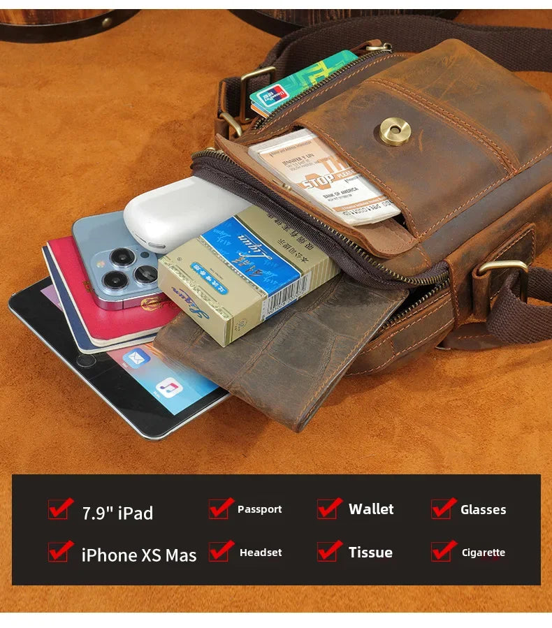 New Casual Men's Cow Leather Shoulder Bag Large Capacity Male Crossbody Bag For Men