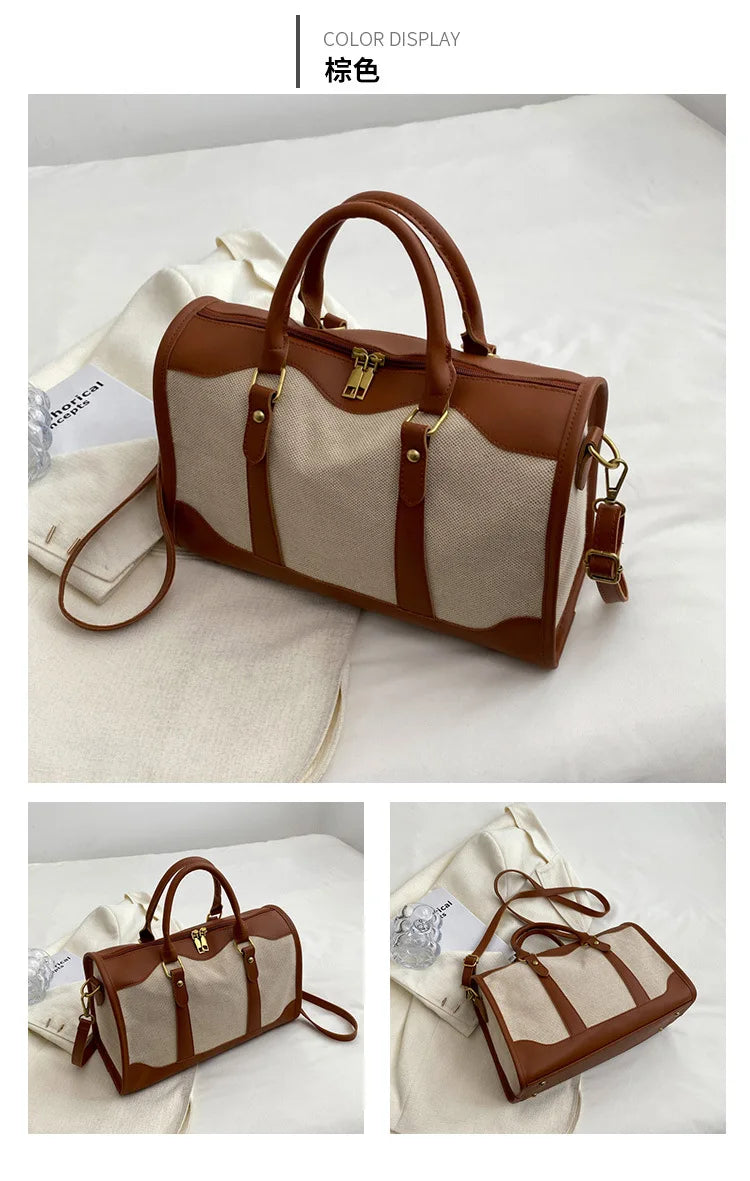 Women Travel Storage Handbag Vintage Fitness Luggage Bag Single Shoulder Crossbody Bag Large Nylon PU Leather Bag 2025 Handbags