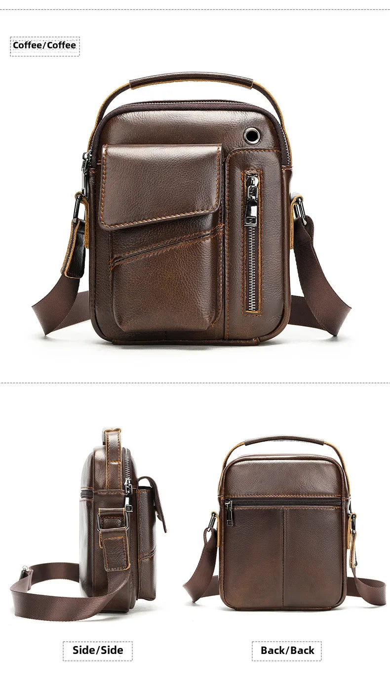 New Casual Men's Cow Leather Shoulder Bag Large Capacity Male Crossbody Bag For Men