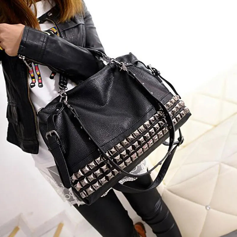 Customizable Rivet Women's PU Leather Handbag New Fashion Cowhide Women Messenger Bags One Shoulder Handbag Big Bags