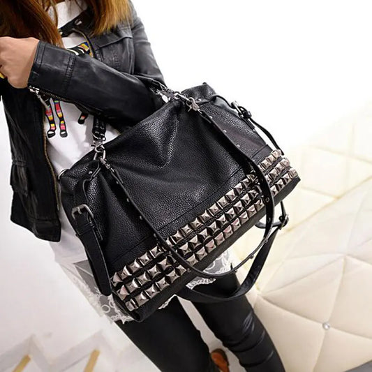 Customizable Rivet Women's PU Leather Handbag New Fashion Cowhide Women Messenger Bags One Shoulder Handbag Big Bags