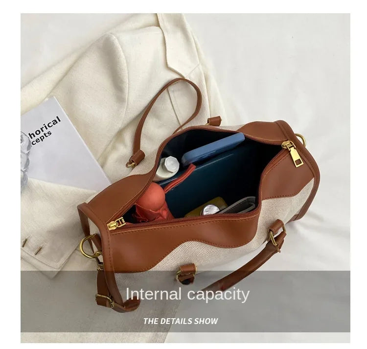 Women Travel Storage Handbag Vintage Fitness Luggage Bag Single Shoulder Crossbody Bag Large Nylon PU Leather Bag 2025 Handbags