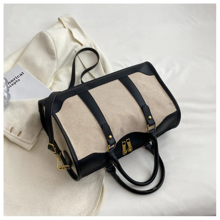 Women Travel Storage Handbag Vintage Fitness Luggage Bag Single Shoulder Crossbody Bag Large Nylon PU Leather Bag 2025 Handbags