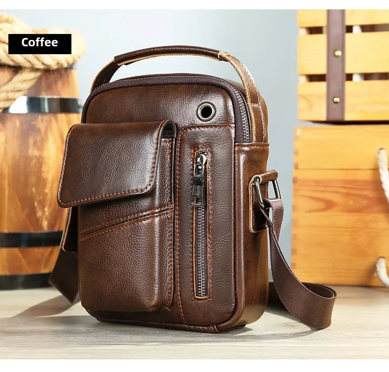 New Casual Men's Cow Leather Shoulder Bag Large Capacity Male Crossbody Bag For Men