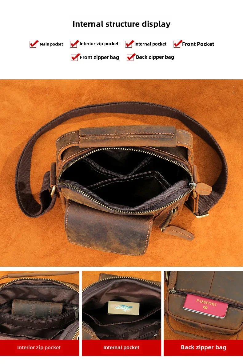New Casual Men's Cow Leather Shoulder Bag Large Capacity Male Crossbody Bag For Men