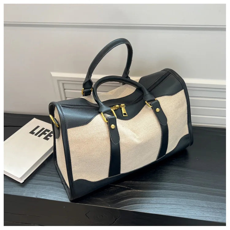 Women Travel Storage Handbag Vintage Fitness Luggage Bag Single Shoulder Crossbody Bag Large Nylon PU Leather Bag 2025 Handbags