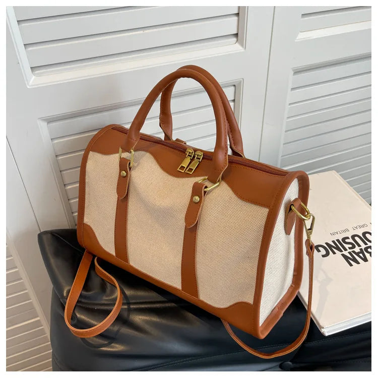 Women Travel Storage Handbag Vintage Fitness Luggage Bag Single Shoulder Crossbody Bag Large Nylon PU Leather Bag 2025 Handbags