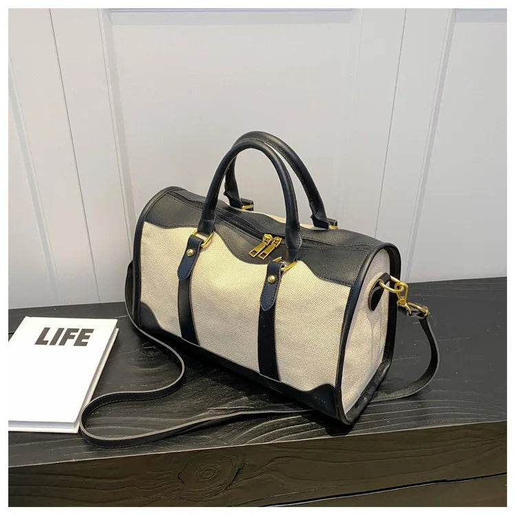 Women Travel Storage Handbag Vintage Fitness Luggage Bag Single Shoulder Crossbody Bag Large Nylon PU Leather Bag 2025 Handbags