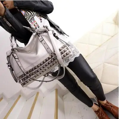 Customizable Rivet Women's PU Leather Handbag New Fashion Cowhide Women Messenger Bags One Shoulder Handbag Big Bags