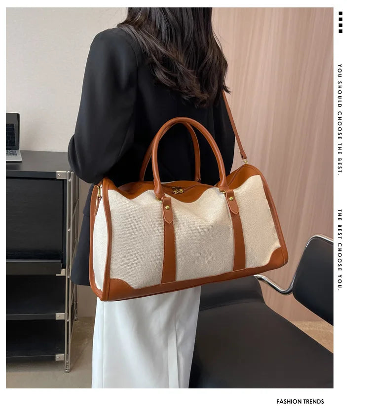 Women Travel Storage Handbag Vintage Fitness Luggage Bag Single Shoulder Crossbody Bag Large Nylon PU Leather Bag 2025 Handbags