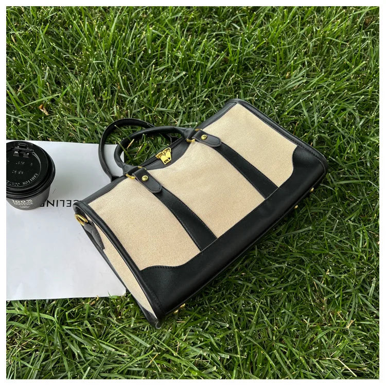 Women Travel Storage Handbag Vintage Fitness Luggage Bag Single Shoulder Crossbody Bag Large Nylon PU Leather Bag 2025 Handbags
