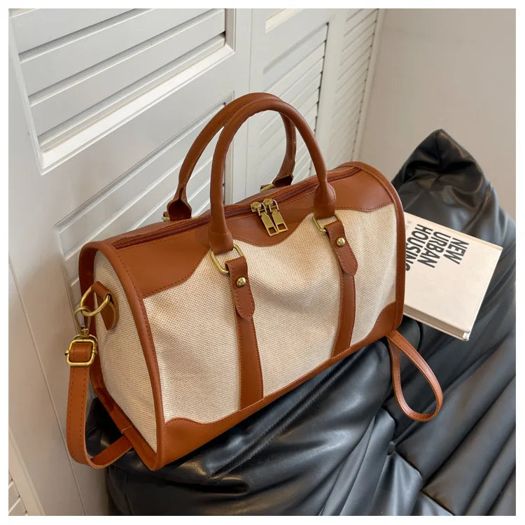 Women Travel Storage Handbag Vintage Fitness Luggage Bag Single Shoulder Crossbody Bag Large Nylon PU Leather Bag 2025 Handbags