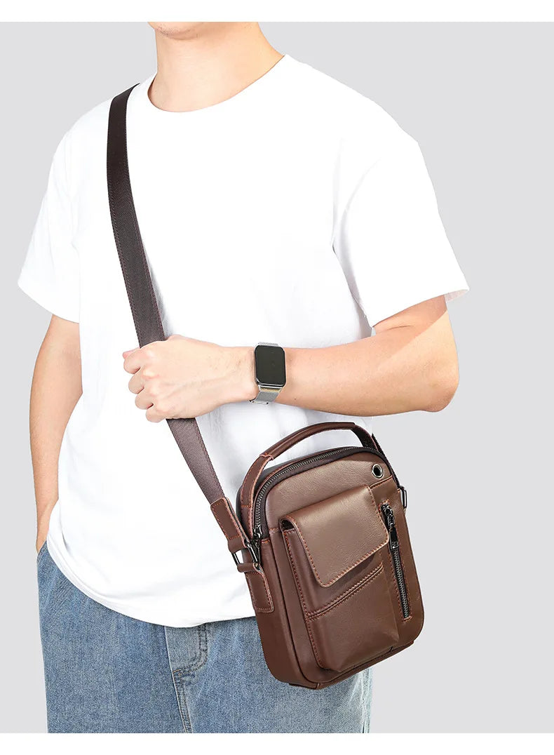 New Casual Men's Cow Leather Shoulder Bag Large Capacity Male Crossbody Bag For Men