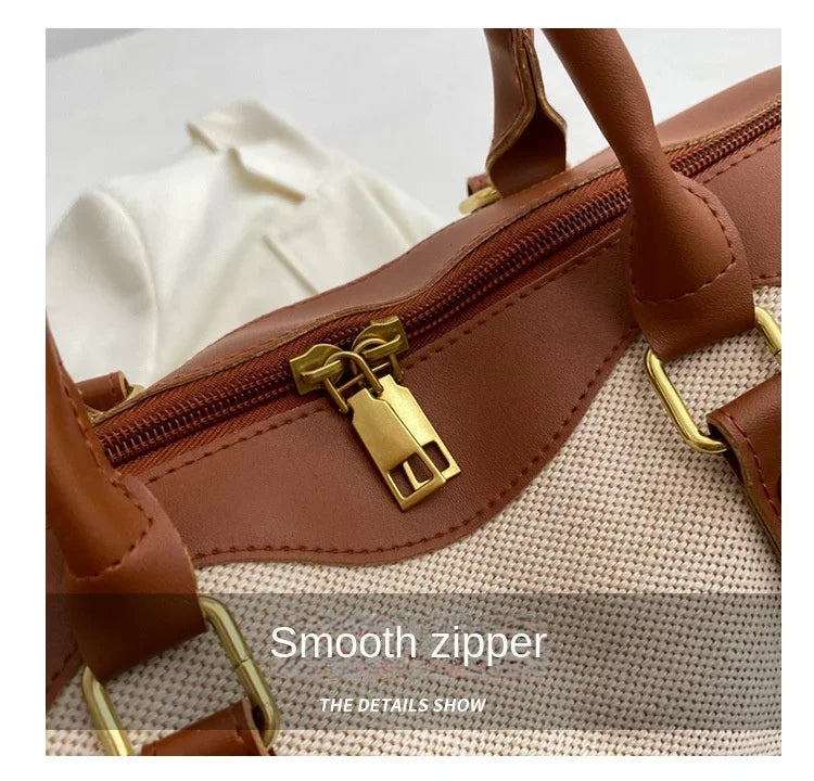 Women Travel Storage Handbag Vintage Fitness Luggage Bag Single Shoulder Crossbody Bag Large Nylon PU Leather Bag 2025 Handbags