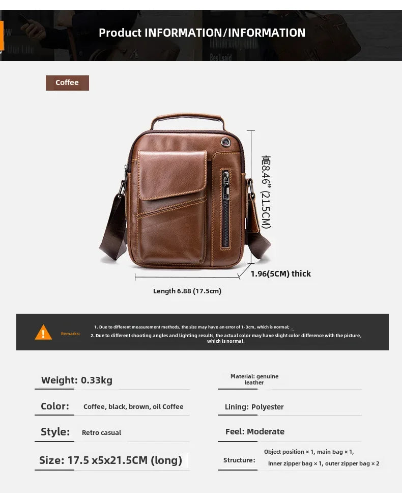 New Casual Men's Cow Leather Shoulder Bag Large Capacity Male Crossbody Bag For Men