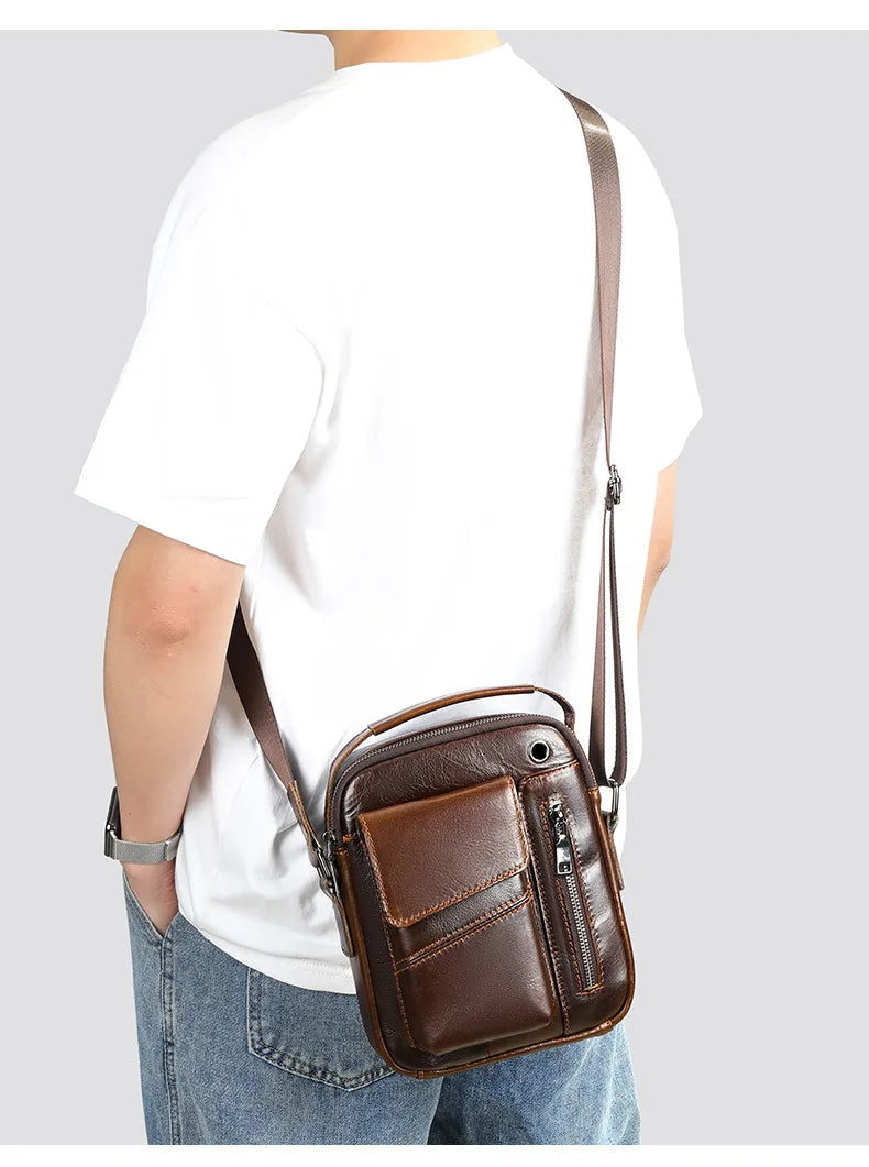 New Casual Men's Cow Leather Shoulder Bag Large Capacity Male Crossbody Bag For Men