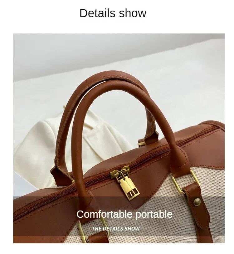 Women Travel Storage Handbag Vintage Fitness Luggage Bag Single Shoulder Crossbody Bag Large Nylon PU Leather Bag 2025 Handbags