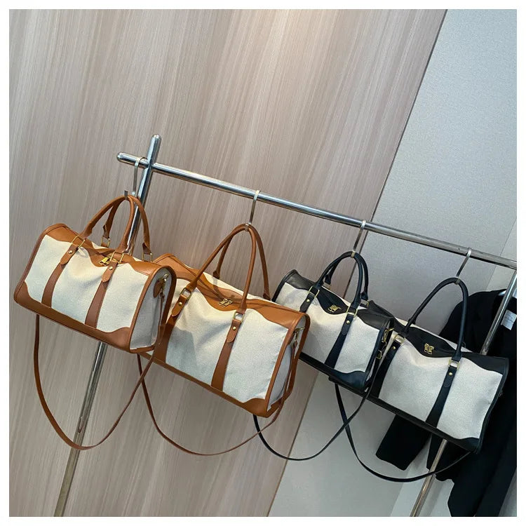 Women Travel Storage Handbag Vintage Fitness Luggage Bag Single Shoulder Crossbody Bag Large Nylon PU Leather Bag 2025 Handbags
