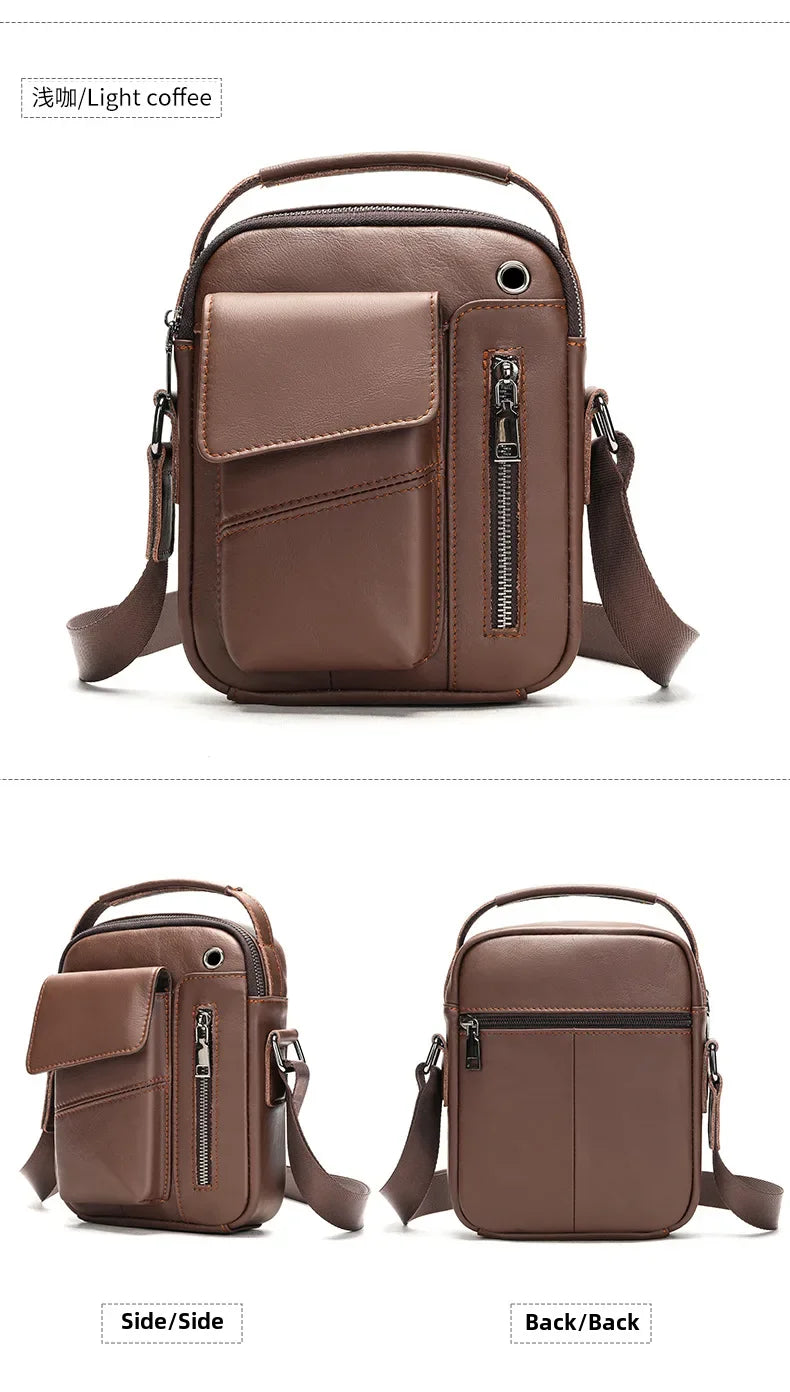 New Casual Men's Cow Leather Shoulder Bag Large Capacity Male Crossbody Bag For Men