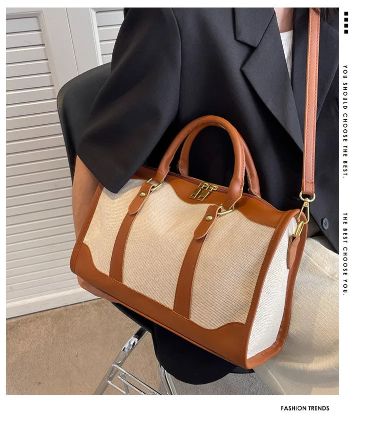 Women Travel Storage Handbag Vintage Fitness Luggage Bag Single Shoulder Crossbody Bag Large Nylon PU Leather Bag 2025 Handbags